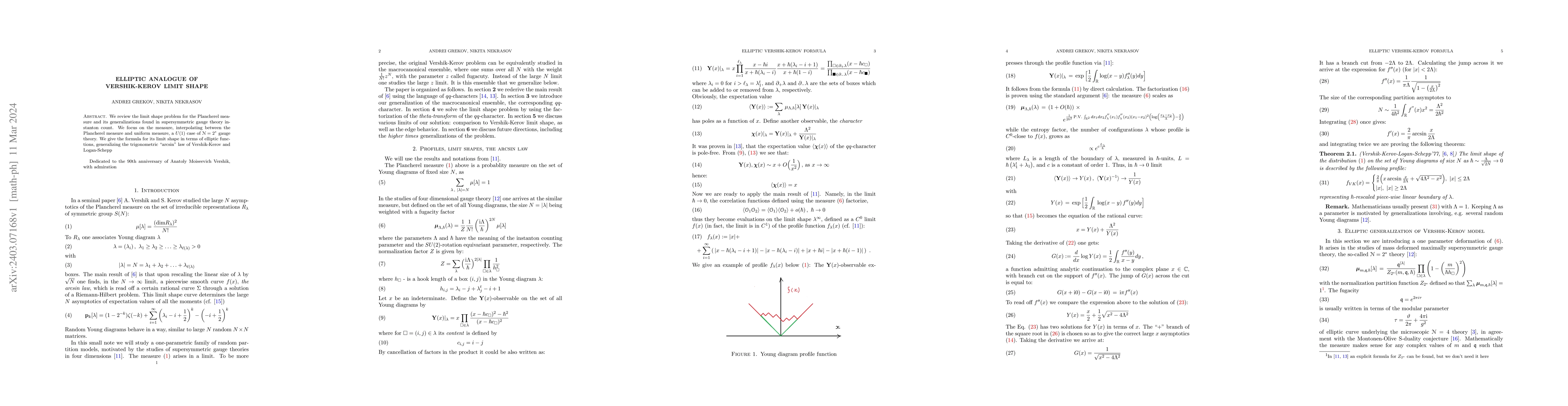 Thumbnail for Elliptic analogue of Vershik-Kerov limit shape