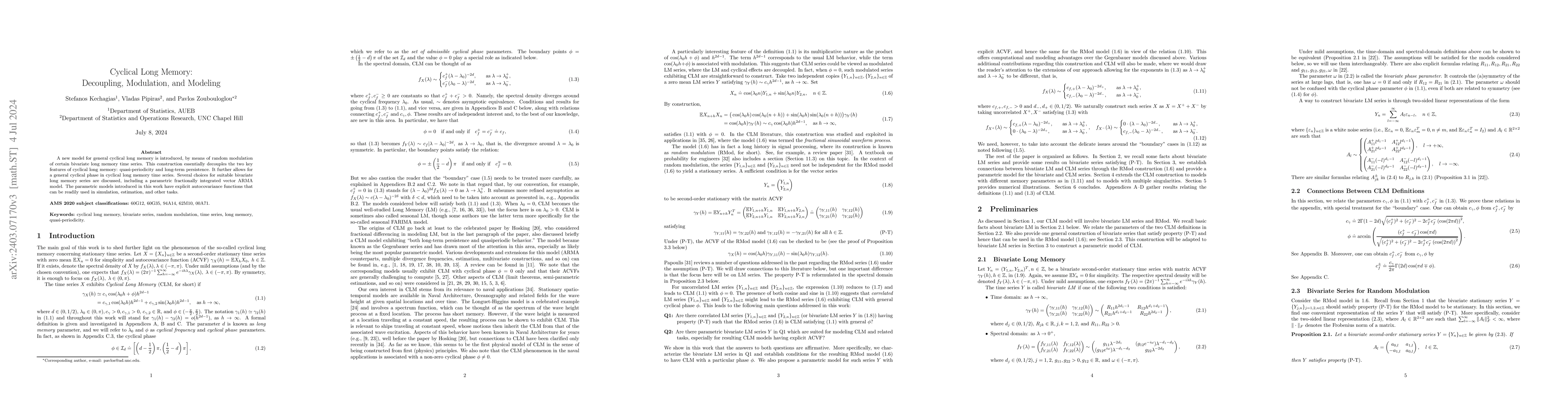 Thumbnail for Cyclical Long Memory: Decoupling, Modulation, and Modeling