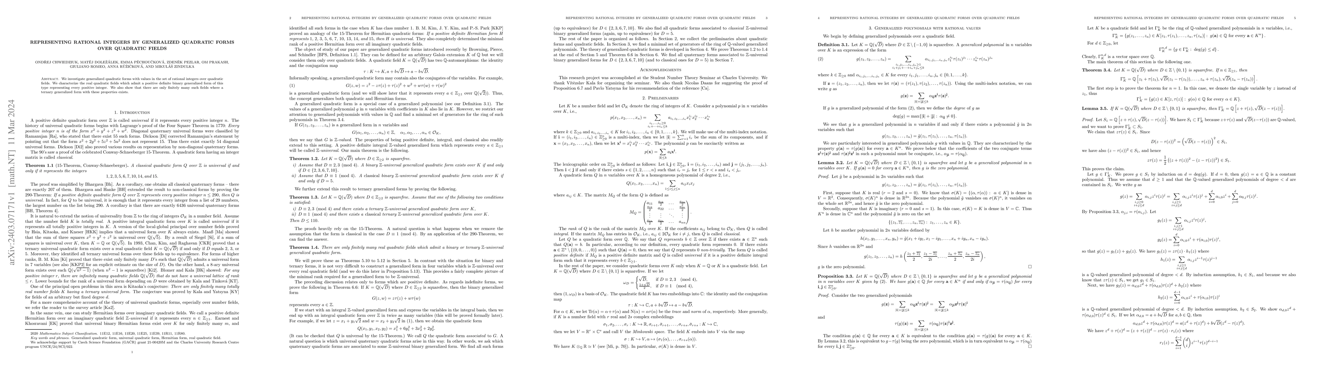 Thumbnail for Representing rational integers by generalized quadratic forms over
  quadratic fields