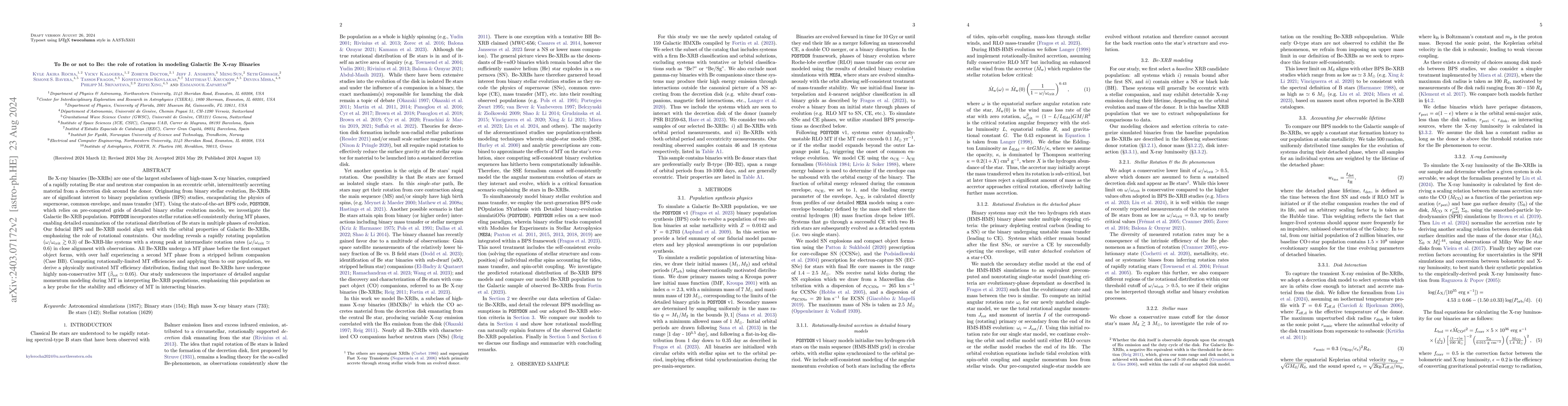 Thumbnail for To Be or not to Be: the role of rotation in modeling Galactic Be X-ray
  Binaries