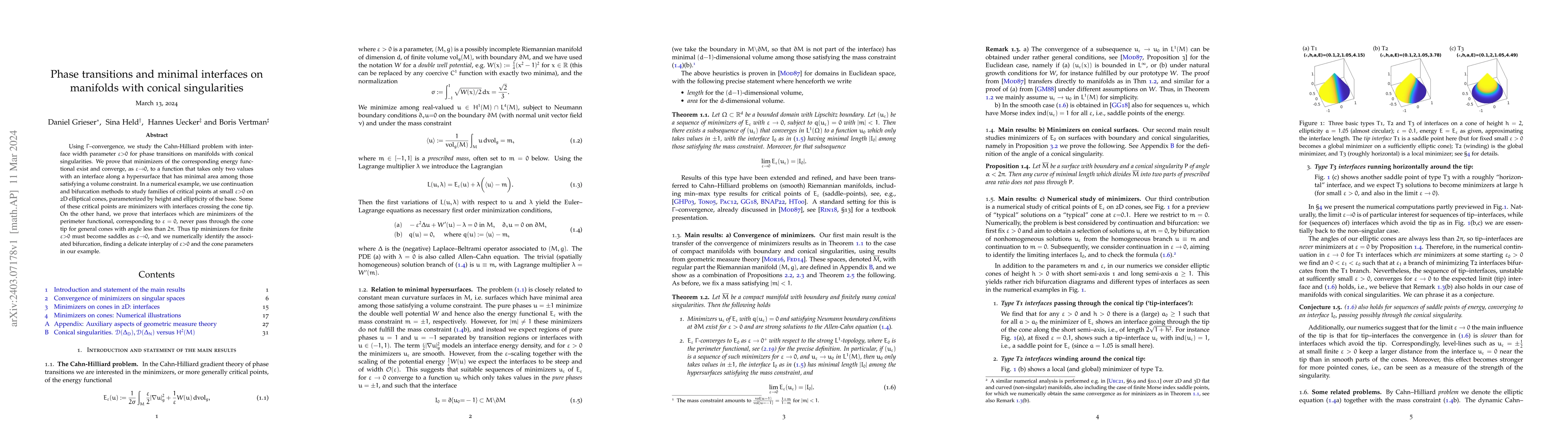 Thumbnail for Phase transitions and minimal interfaces on manifolds with conical
  singularities