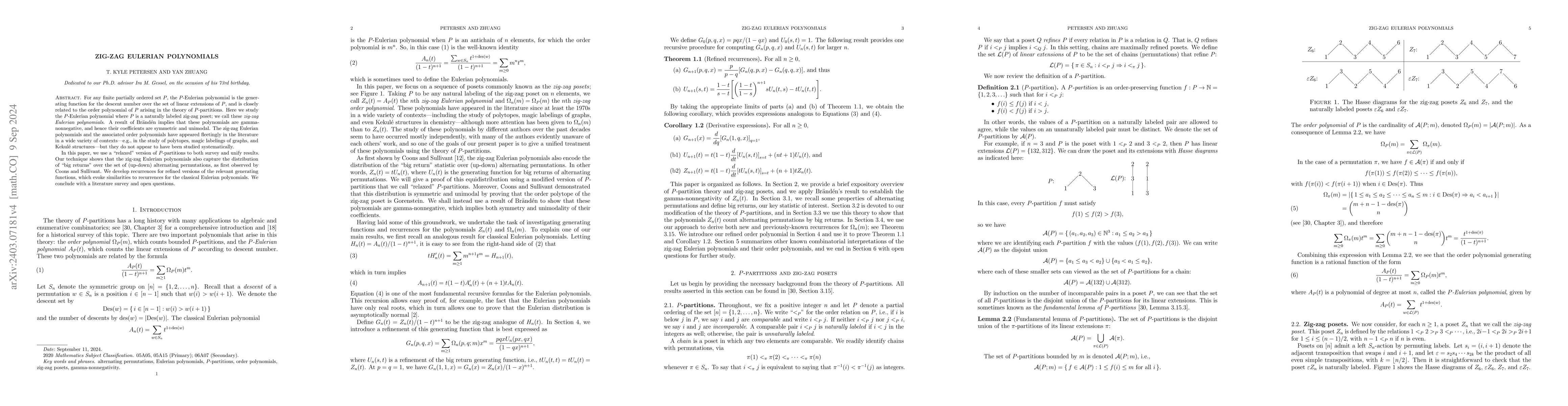 Thumbnail for Zig-zag Eulerian polynomials