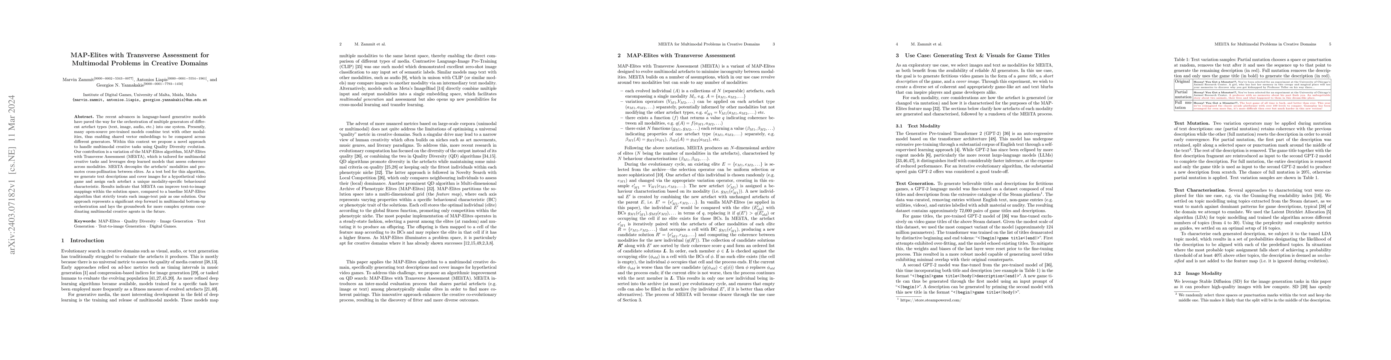 Thumbnail for MAP-Elites with Transverse Assessment for Multimodal Problems in
  Creative Domains