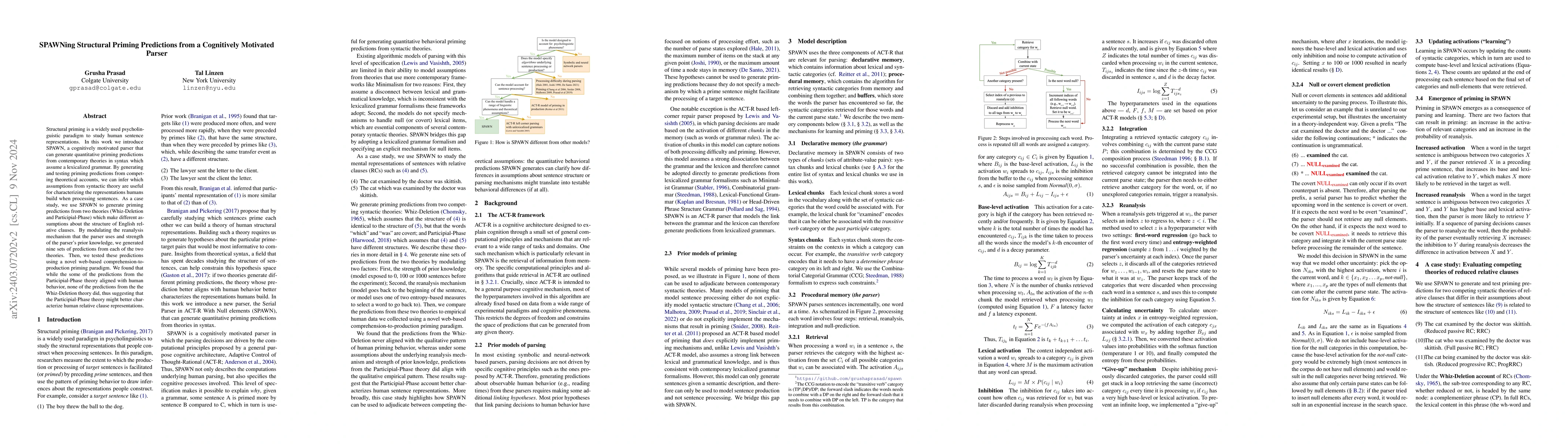 Thumbnail for SPAWNing Structural Priming Predictions from a Cognitively Motivated
  Parser