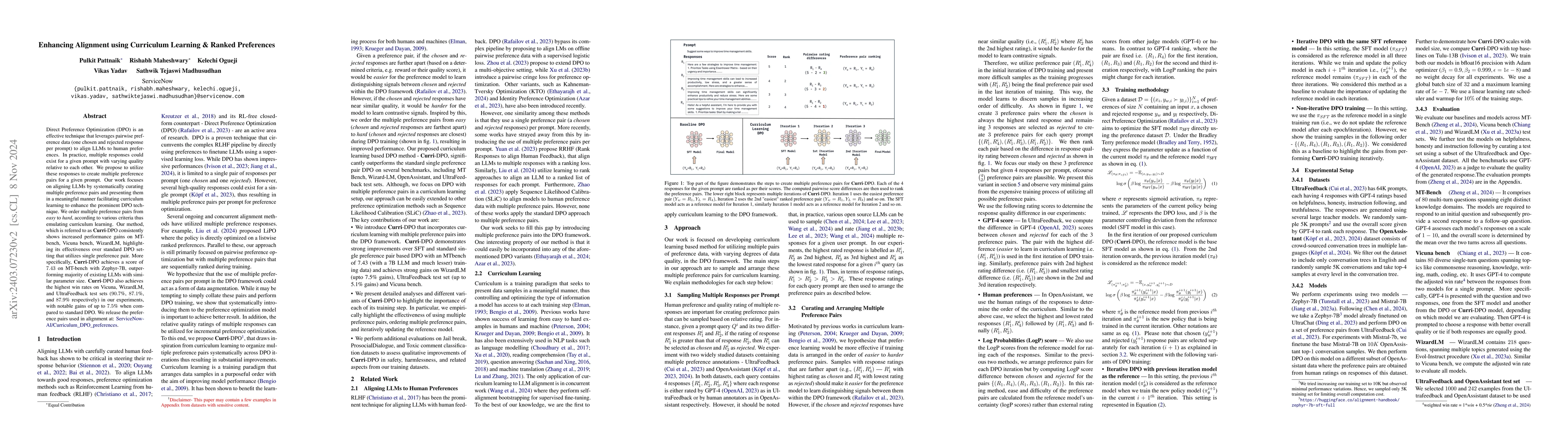 Thumbnail for Curry-DPO: Enhancing Alignment using Curriculum Learning & Ranked
  Preferences