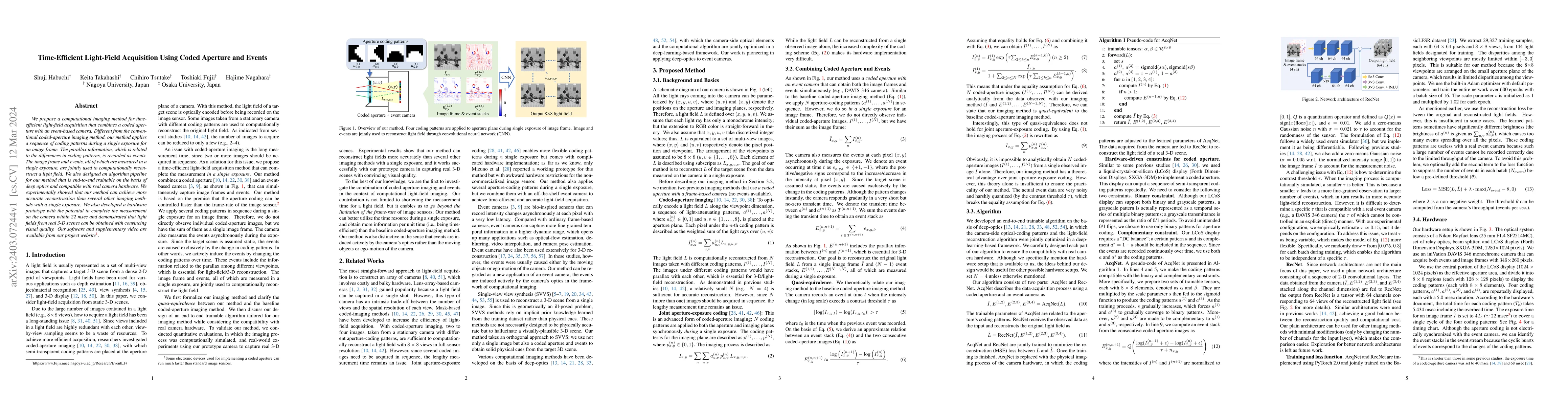 Thumbnail for Time-Efficient Light-Field Acquisition Using Coded Aperture and Events