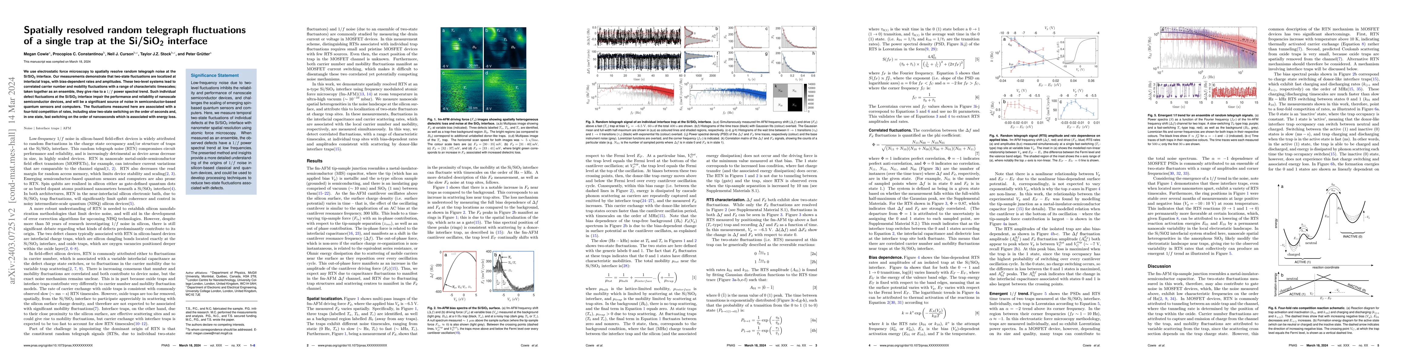 Thumbnail for Spatially resolved random telegraph fluctuations of a single trap at the
  Si/SiO2 interface