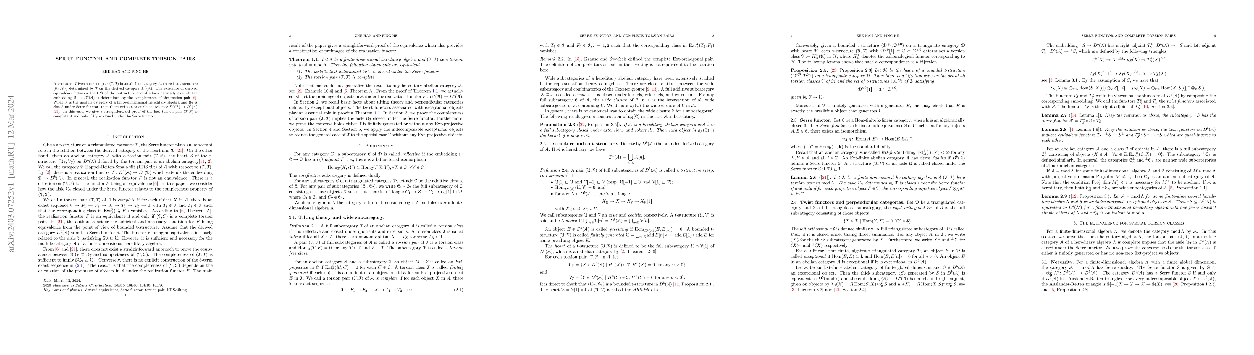 Thumbnail for Serre functors and complete torsion pairs