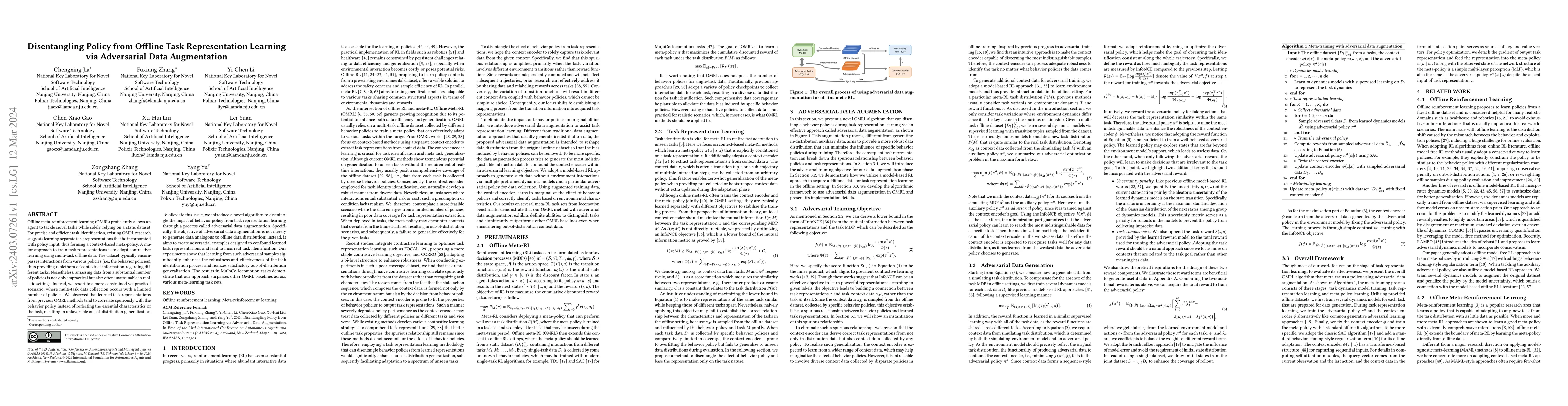 Thumbnail for Disentangling Policy from Offline Task Representation Learning via
  Adversarial Data Augmentation
