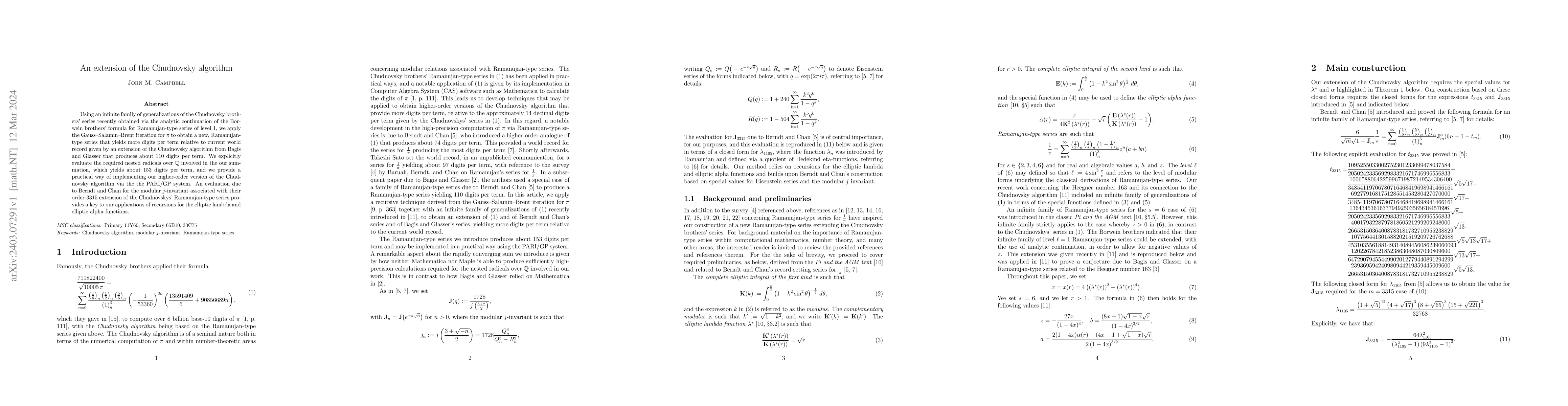 Thumbnail for An extension of the Chudnovsky algorithm