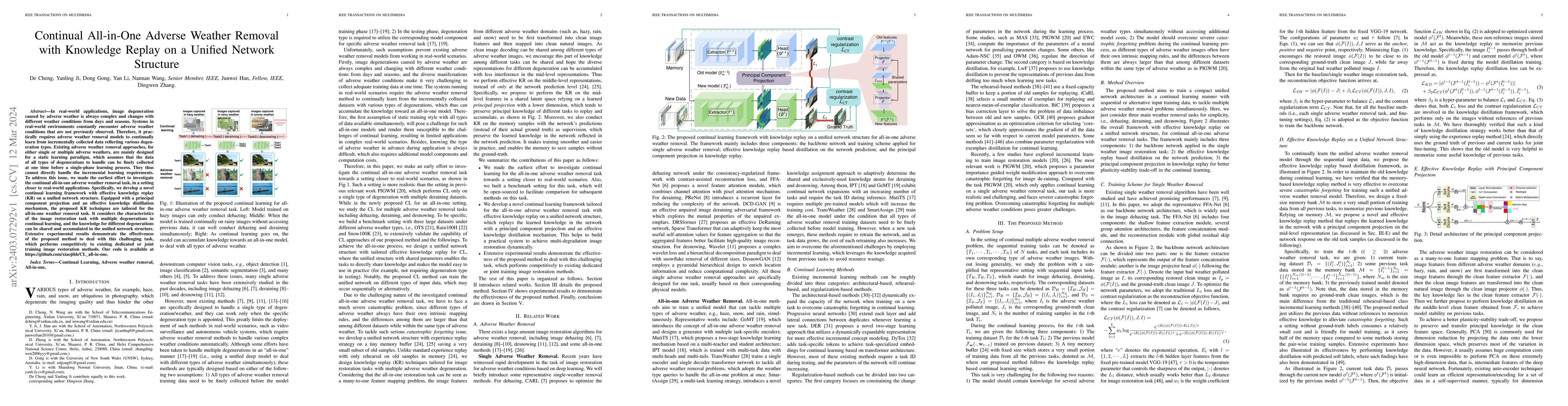 Thumbnail for Continual All-in-One Adverse Weather Removal with Knowledge Replay on a
  Unified Network Structure