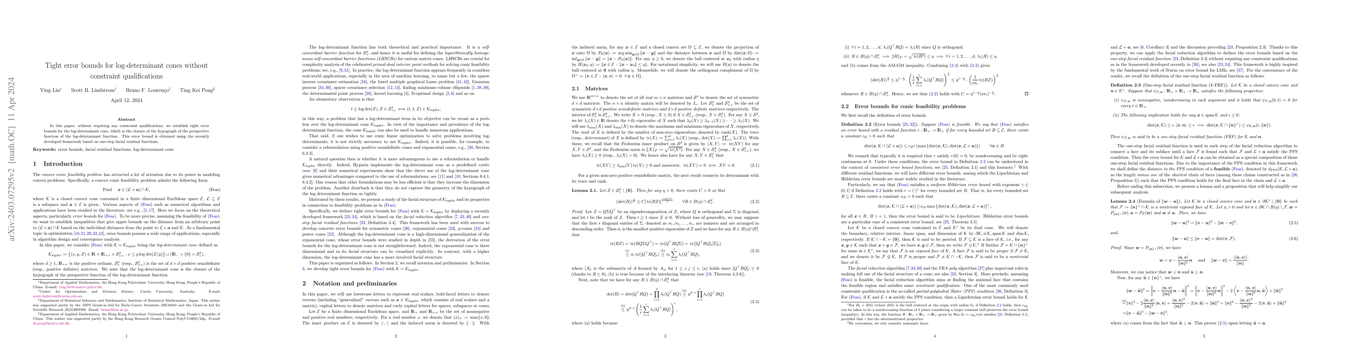 Thumbnail for Tight error bounds for log-determinant cones without constraint
  qualifications