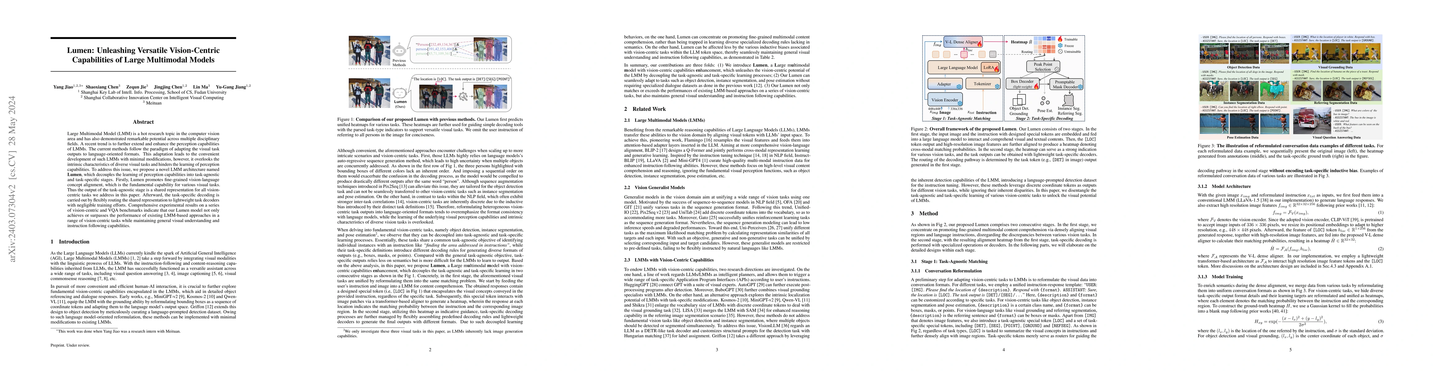 Thumbnail for Lumen: Unleashing Versatile Vision-Centric Capabilities of Large
  Multimodal Models
