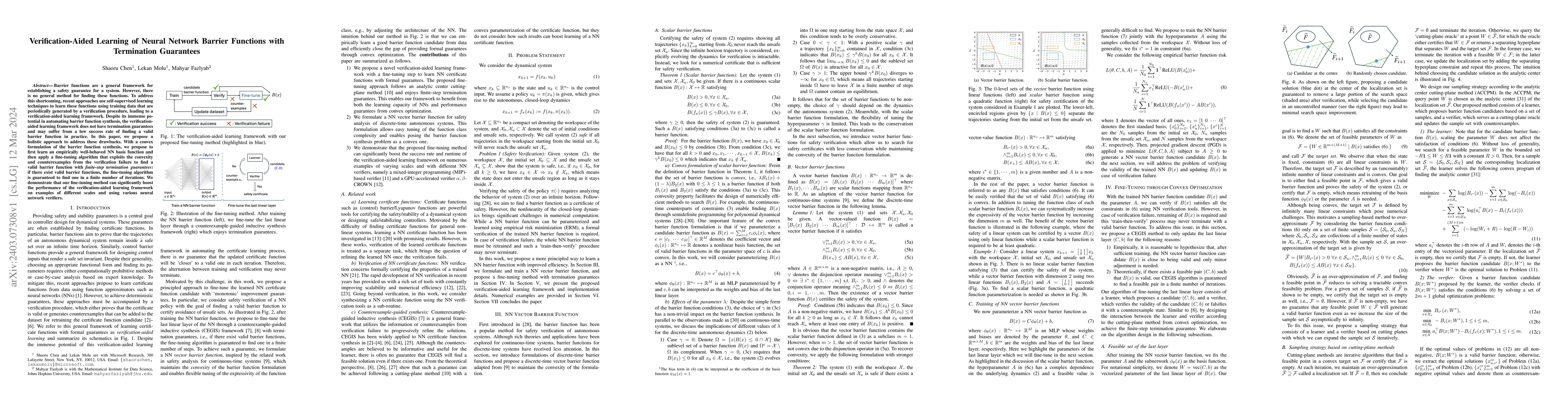 Thumbnail for Verification-Aided Learning of Neural Network Barrier Functions with
  Termination Guarantees