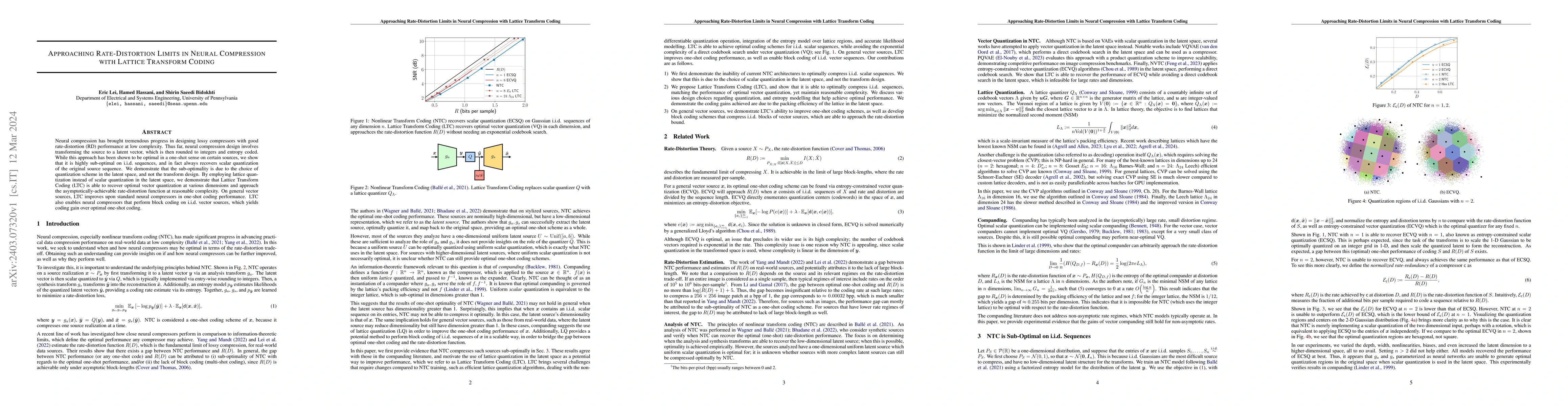 Thumbnail for Approaching Rate-Distortion Limits in Neural Compression with Lattice
  Transform Coding