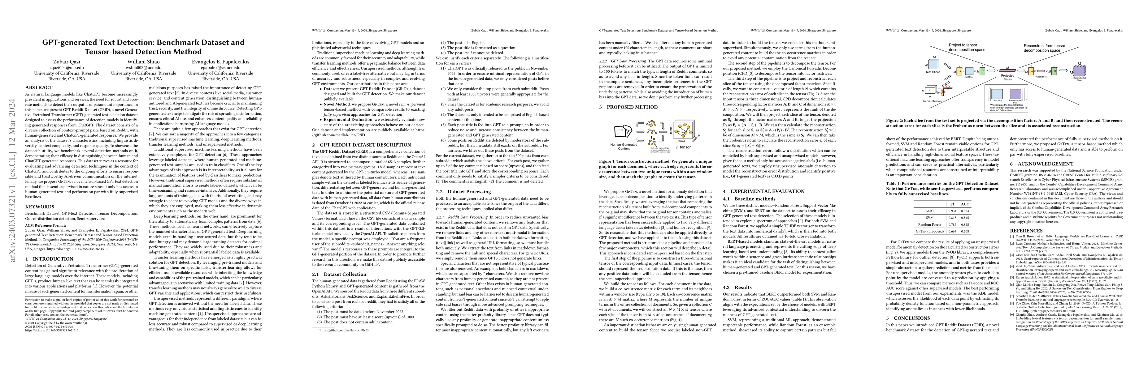 Thumbnail for GPT-generated Text Detection: Benchmark Dataset and Tensor-based
  Detection Method