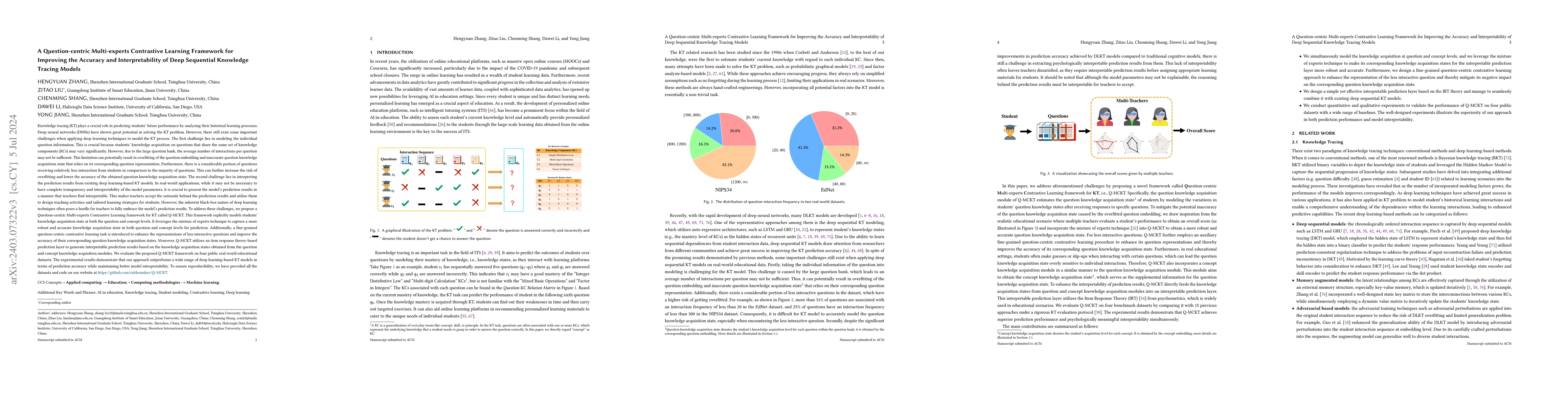 Thumbnail for A Question-centric Multi-experts Contrastive Learning Framework for
  Improving the Accuracy and Interpretability of Deep Sequential Knowledge
  Tracing Models