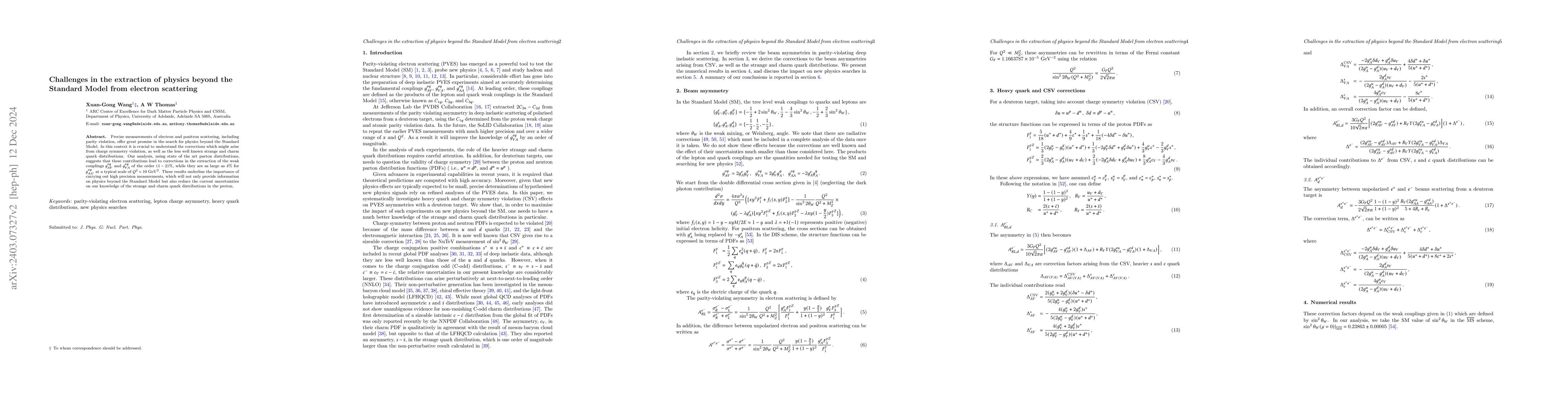 Thumbnail for Challenges in the extraction of physics beyond the Standard Model from
  electron scattering