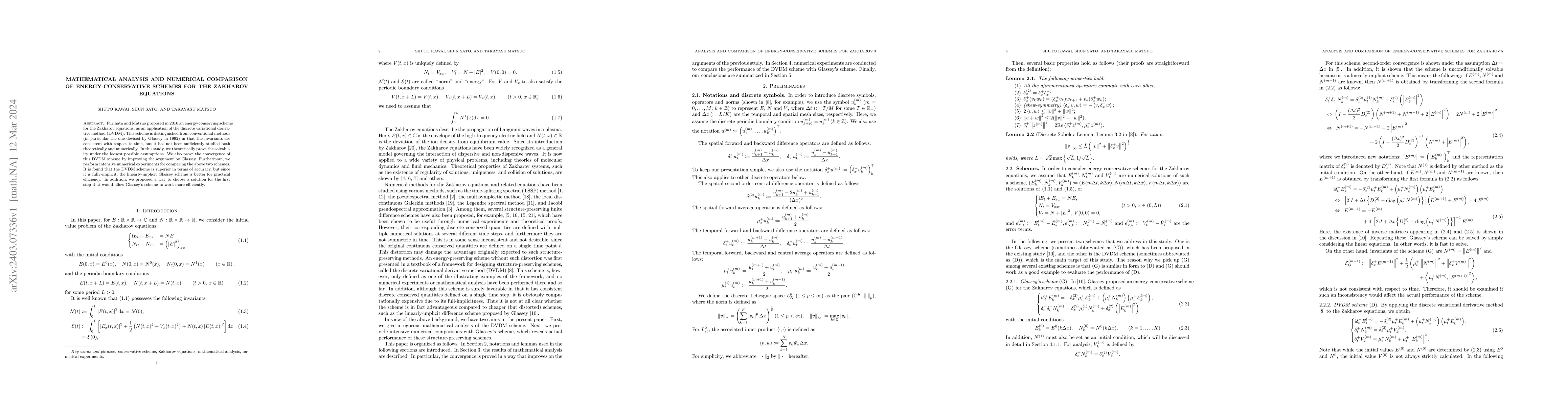 Thumbnail for Mathematical analysis and numerical comparison of energy-conservative
  schemes for the Zakharov equations