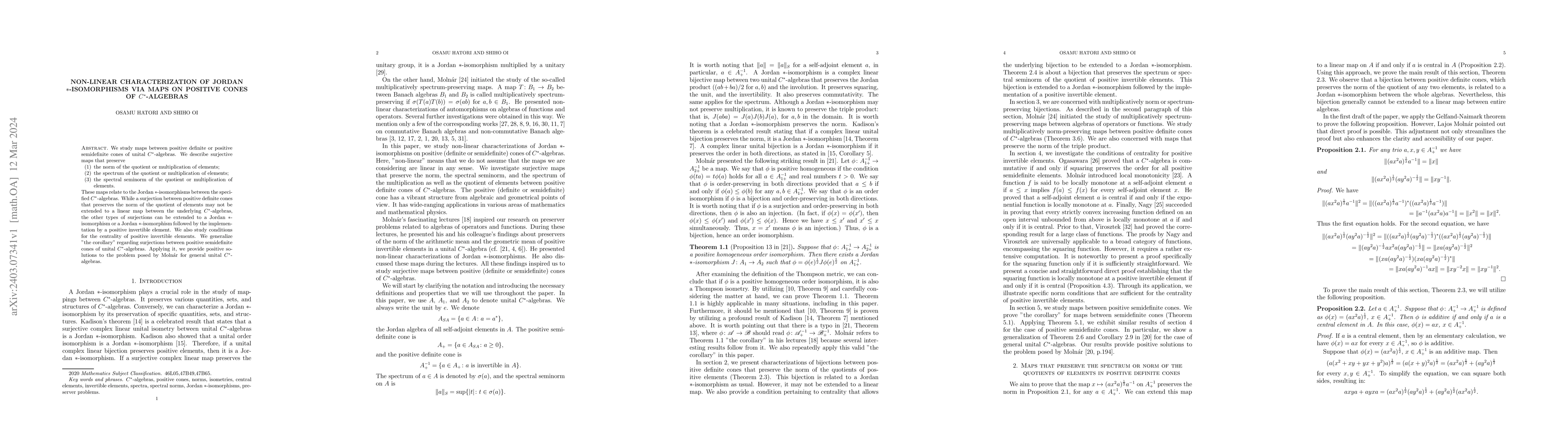 Thumbnail for Non-linear characterization of Jordan $*$-isomorphisms via maps on
  positive cones of $C^*$-algebras