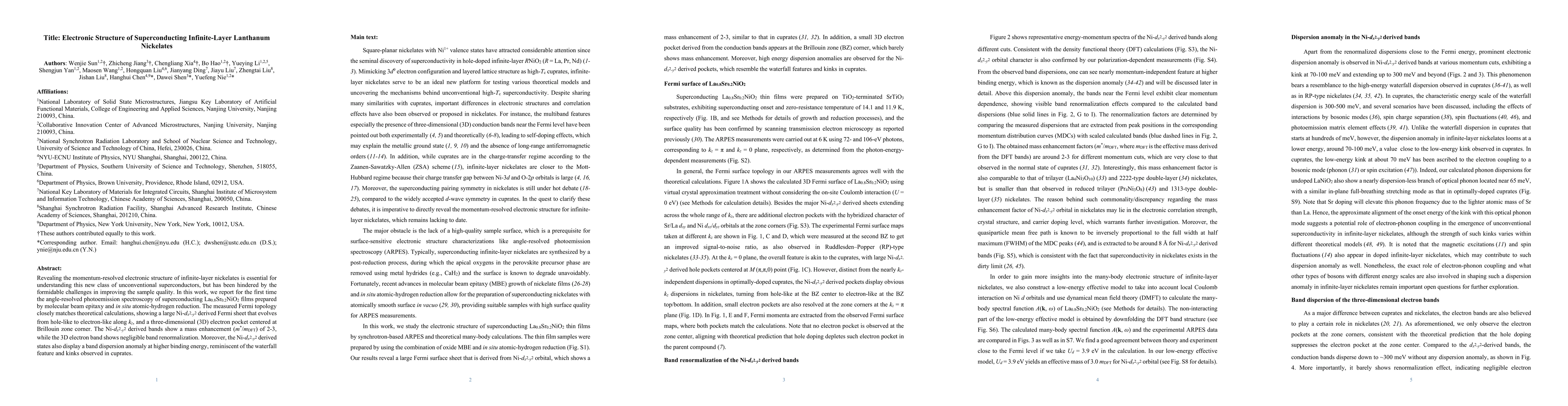 Thumbnail for Electronic Structure of Superconducting Infinite-Layer Lanthanum
  Nickelates