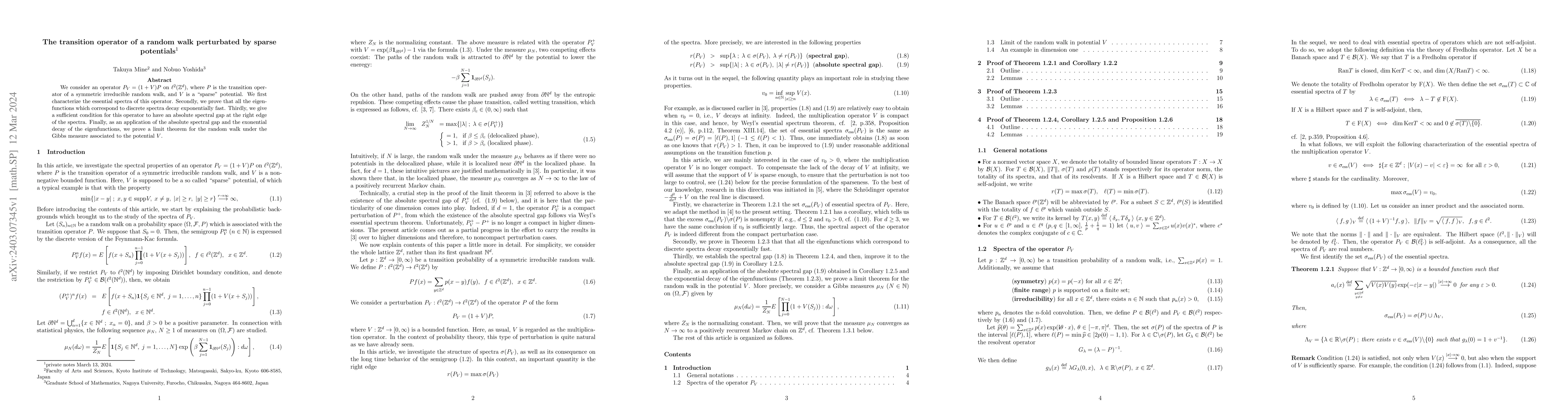 Thumbnail for The transition operator of a random walk perturbated by sparse
  potentials