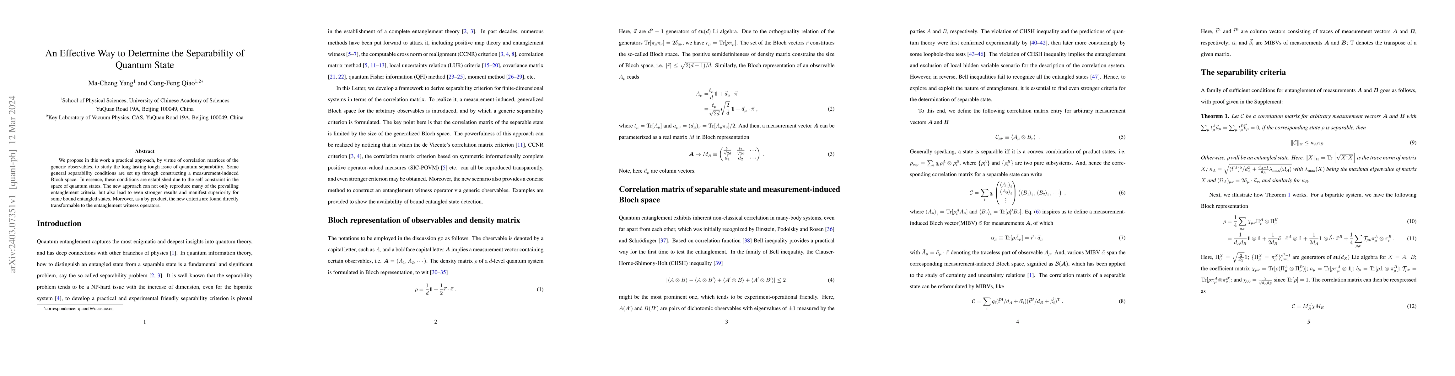 Thumbnail for An Effective Way to Determine the Separability of Quantum State