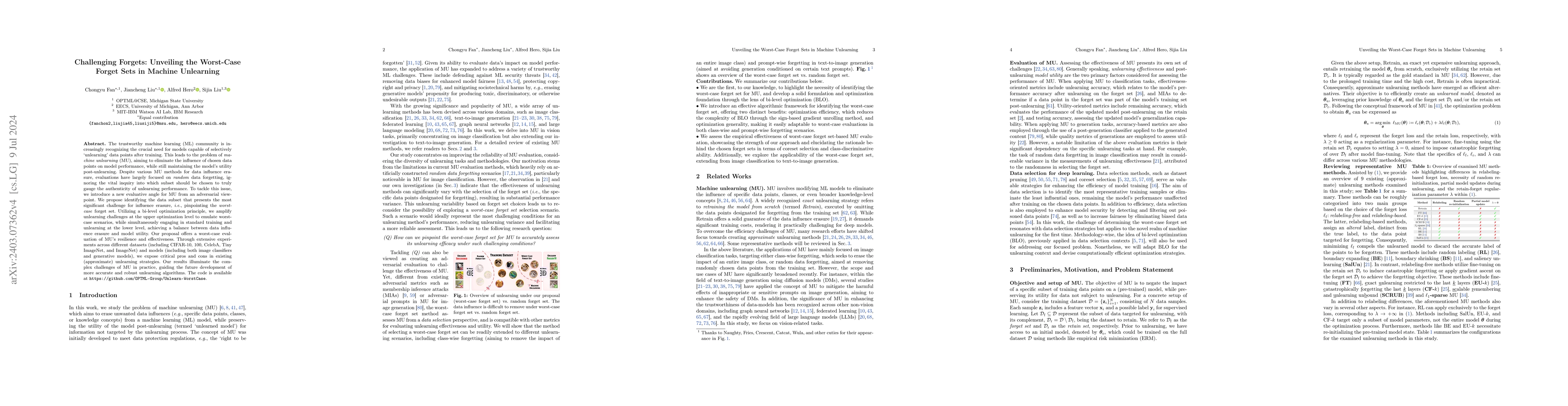 Thumbnail for Challenging Forgets: Unveiling the Worst-Case Forget Sets in Machine
  Unlearning