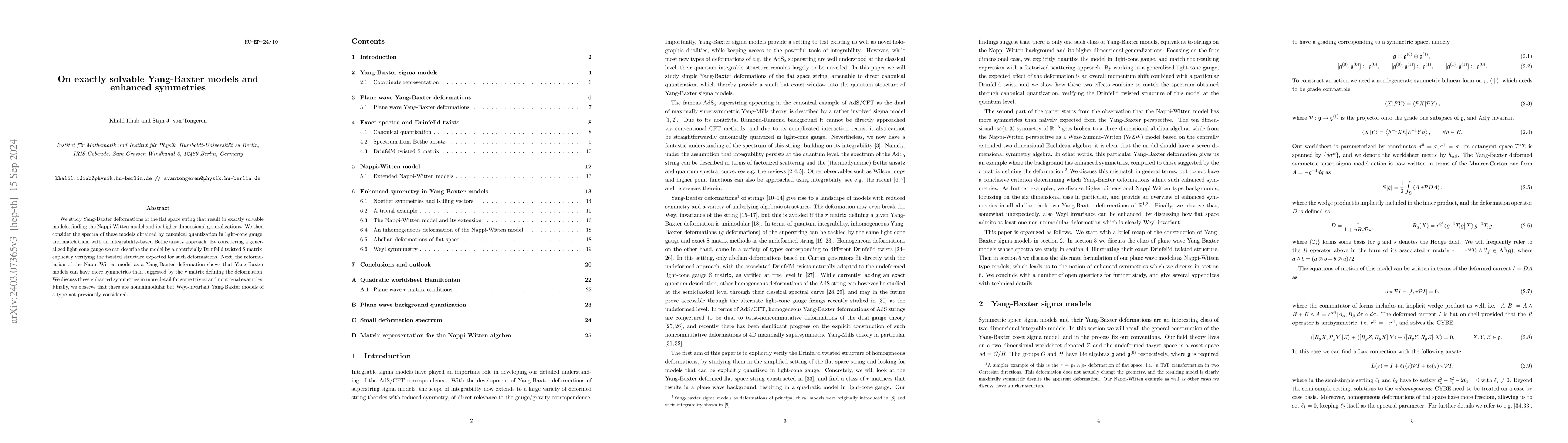 Thumbnail for On exactly solvable Yang-Baxter models and enhanced symmetries