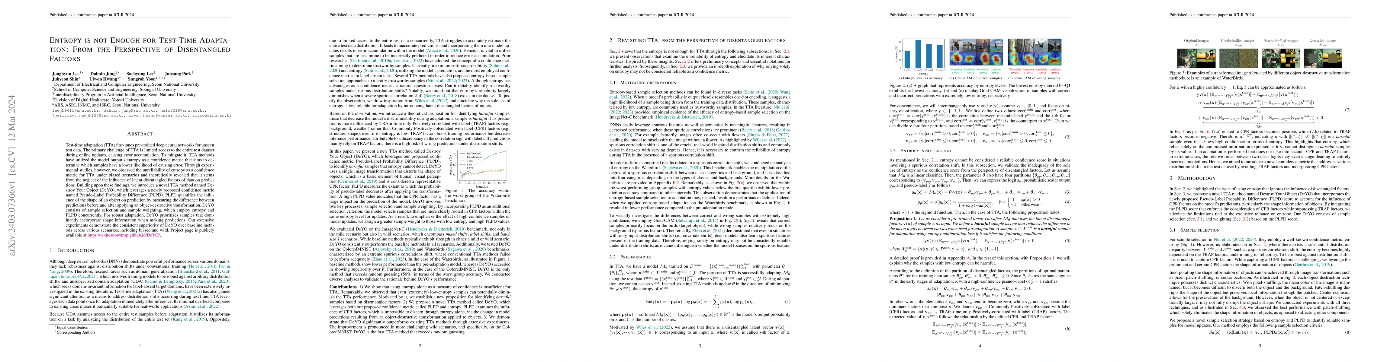 Thumbnail for Entropy is not Enough for Test-Time Adaptation: From the Perspective of
  Disentangled Factors