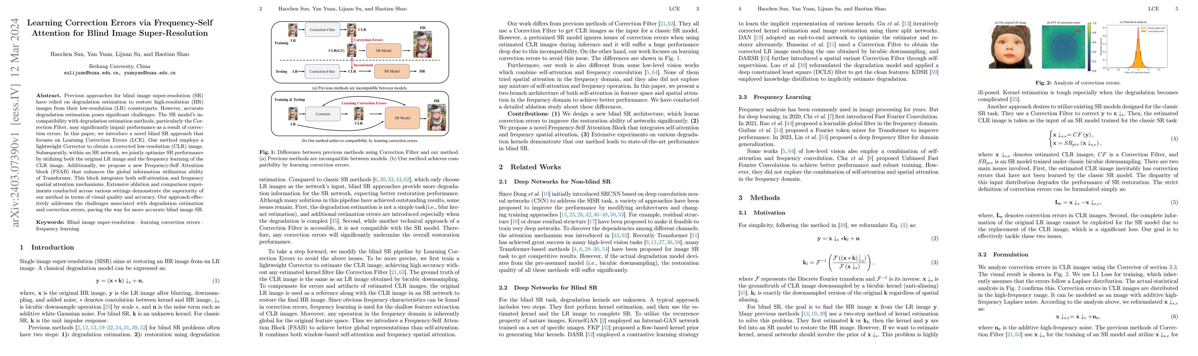 Thumbnail for Learning Correction Errors via Frequency-Self Attention for Blind Image
  Super-Resolution