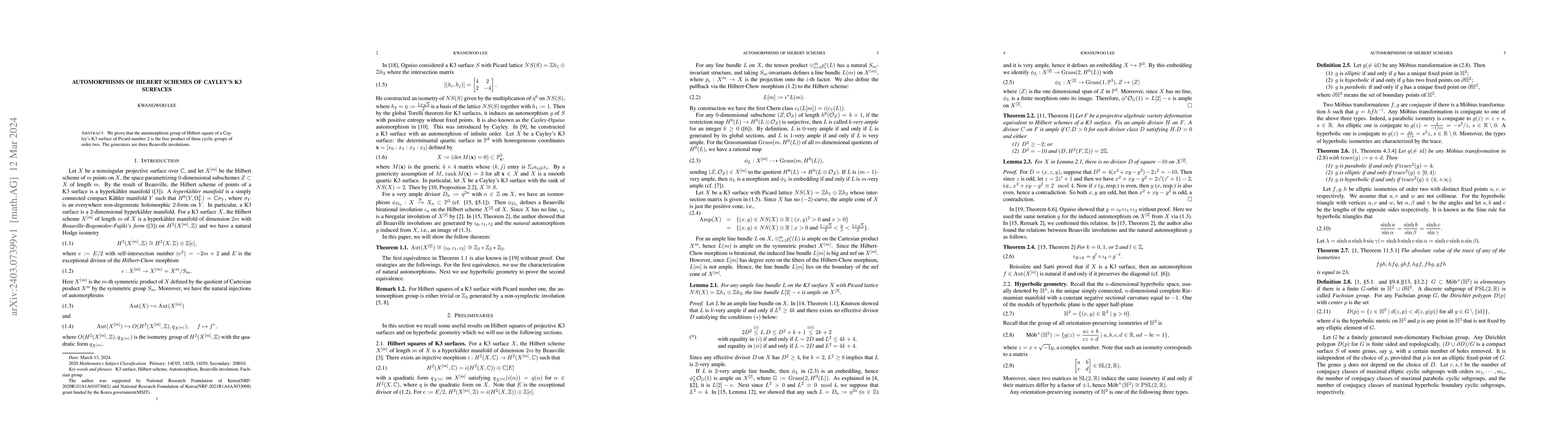Thumbnail for Automorphisms of Hilbert schemes of Cayley's K3 surfaces