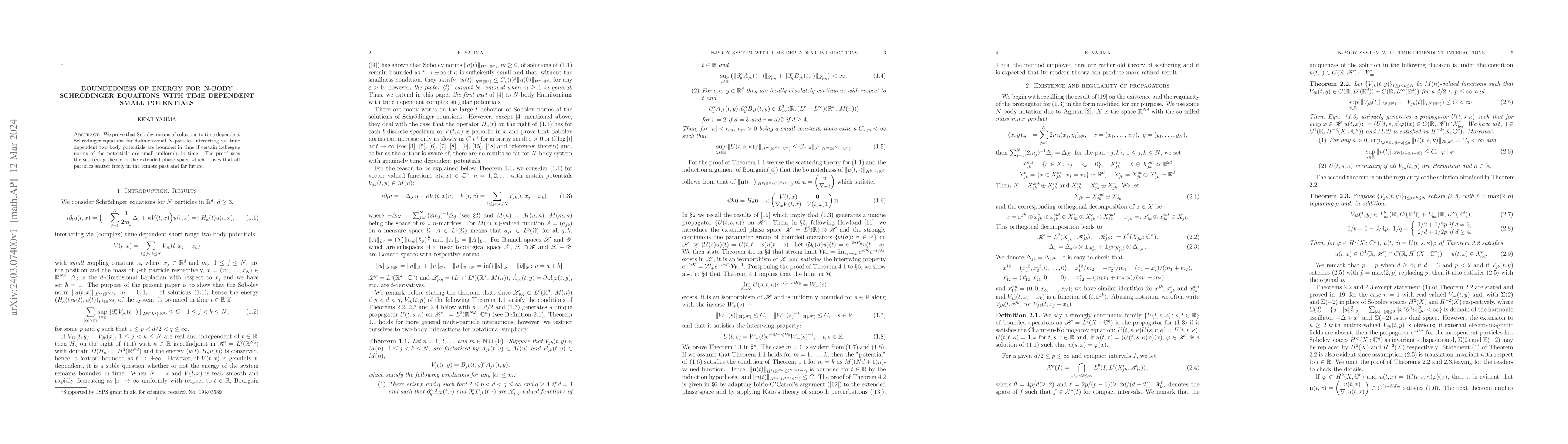 Thumbnail for Boundedness of energy for N-body Schr\"odinger equations with time
  dependent small potentials
