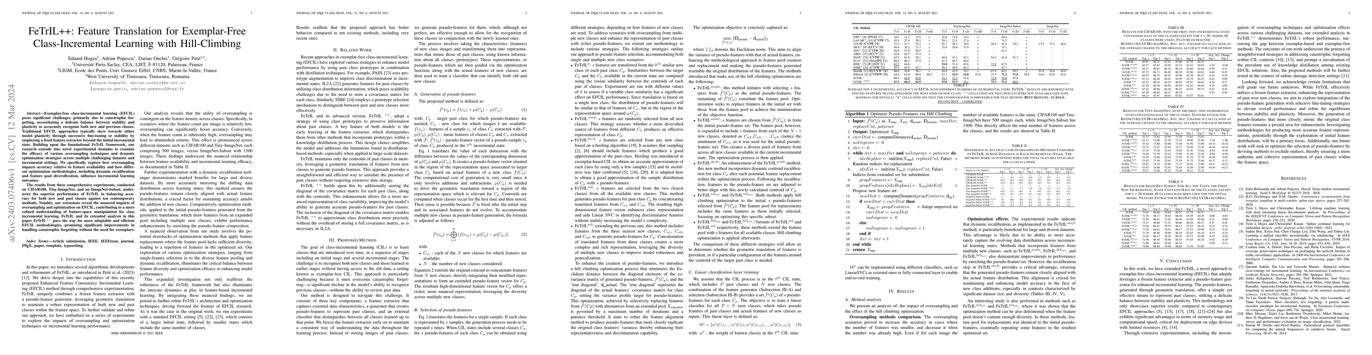 Thumbnail for FeTrIL++: Feature Translation for Exemplar-Free Class-Incremental
  Learning with Hill-Climbing