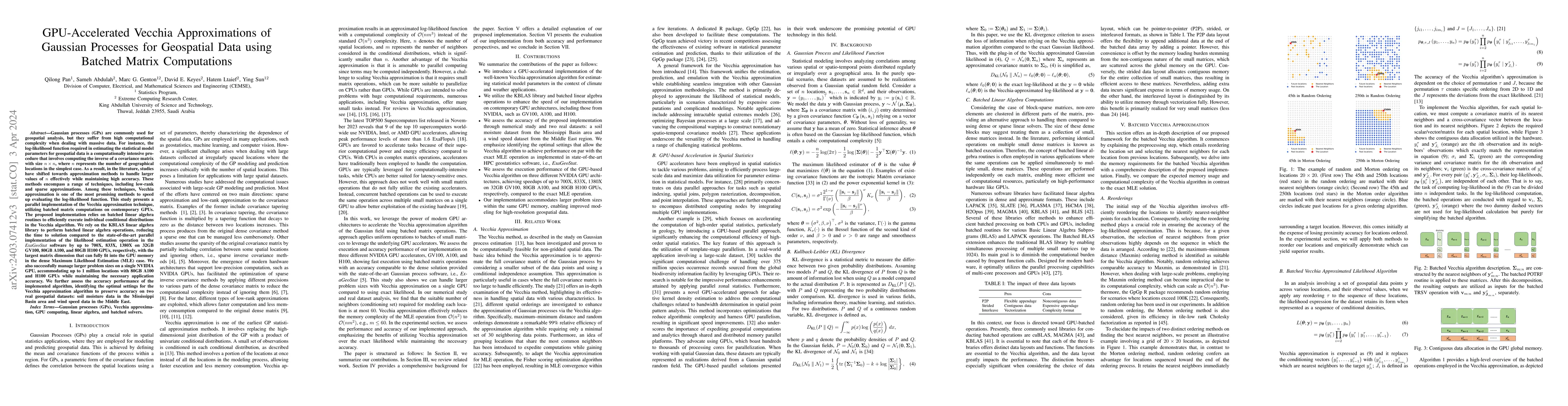Thumbnail for GPU-Accelerated Vecchia Approximations of Gaussian Processes for
  Geospatial Data using Batched Matrix Computations