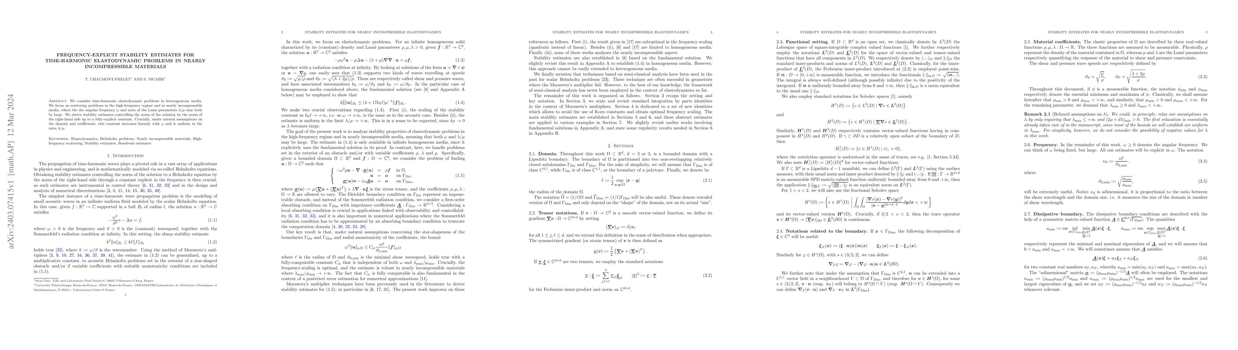Thumbnail for Frequency-explicit stability estimates for time-harmonic elastodynamic
  problems in nearly incompressible materials