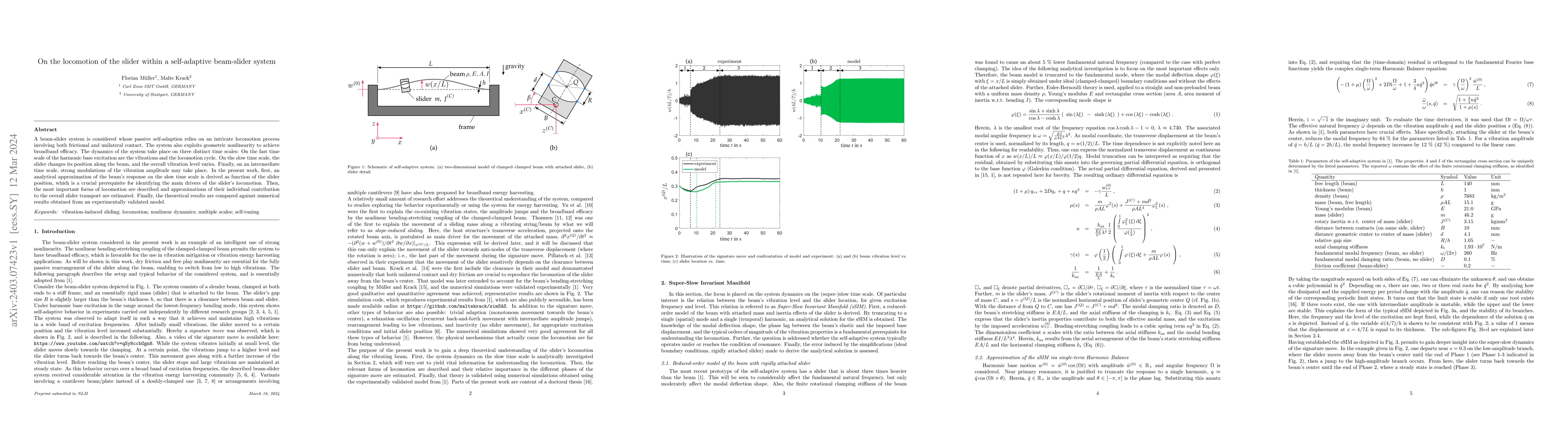 Thumbnail for On the locomotion of the slider within a self-adaptive beam-slider
  system