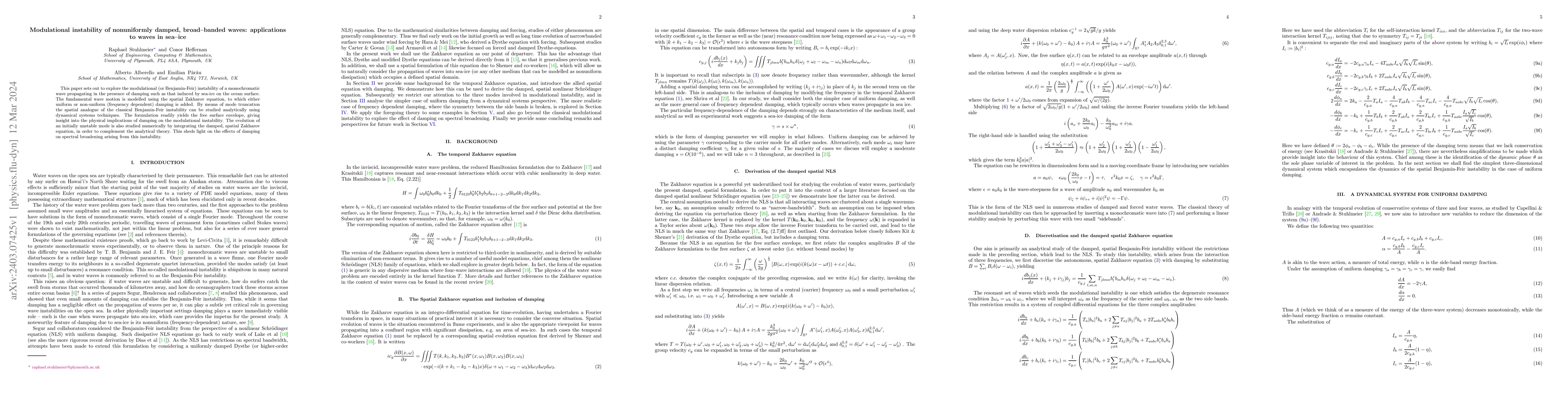 Thumbnail for Modulational instability of nonuniformly damped, broad-banded waves:
  applications to waves in sea-ice