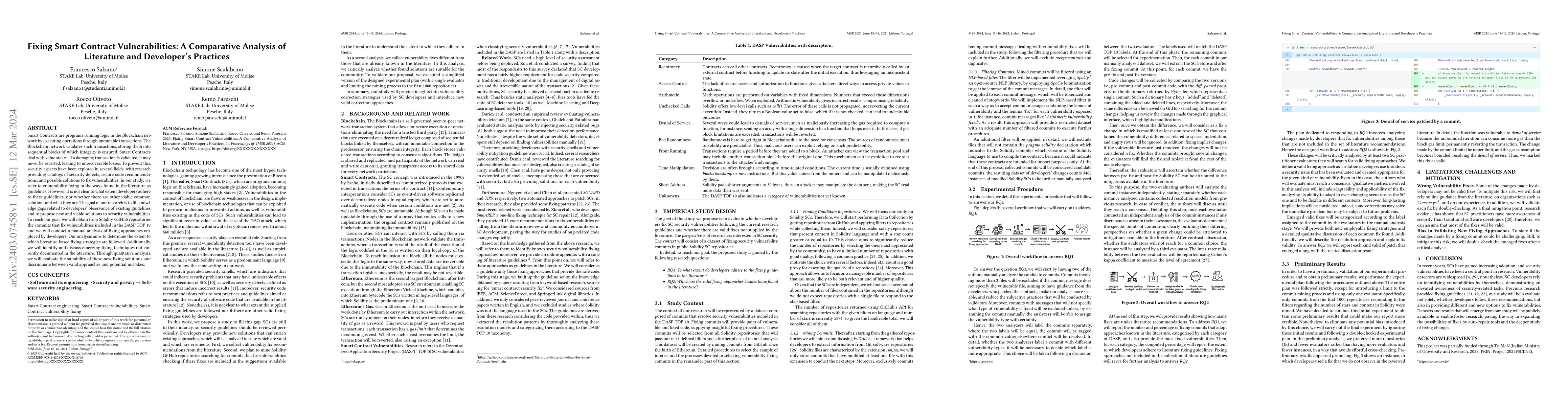 Thumbnail for Fixing Smart Contract Vulnerabilities: A Comparative Analysis of
  Literature and Developer's Practices