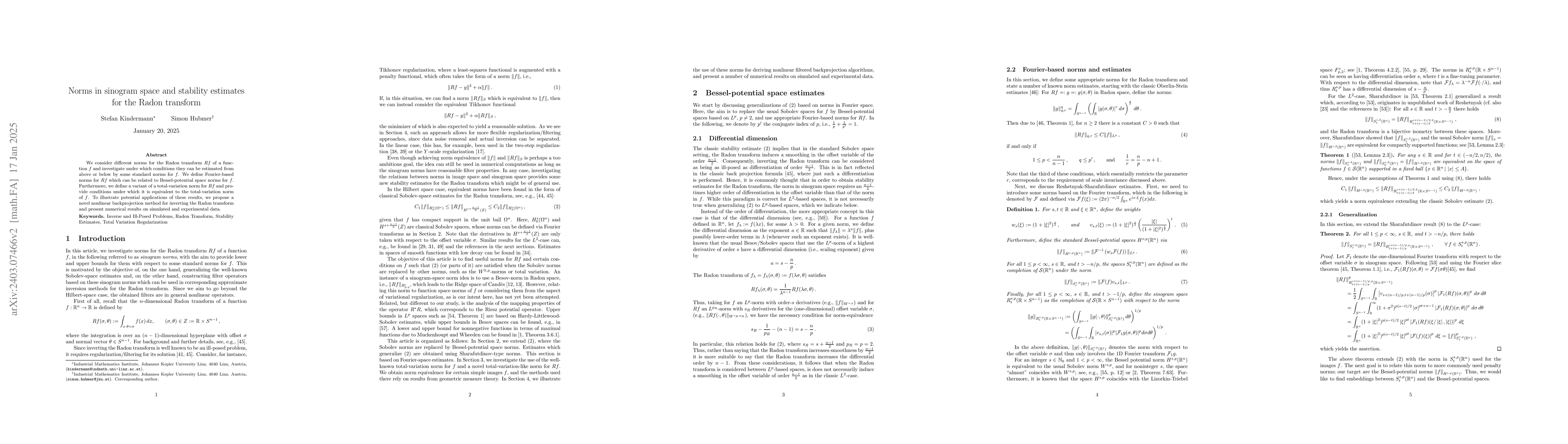 Thumbnail for Norms in sinogram space and stability estimates for the Radon transform
