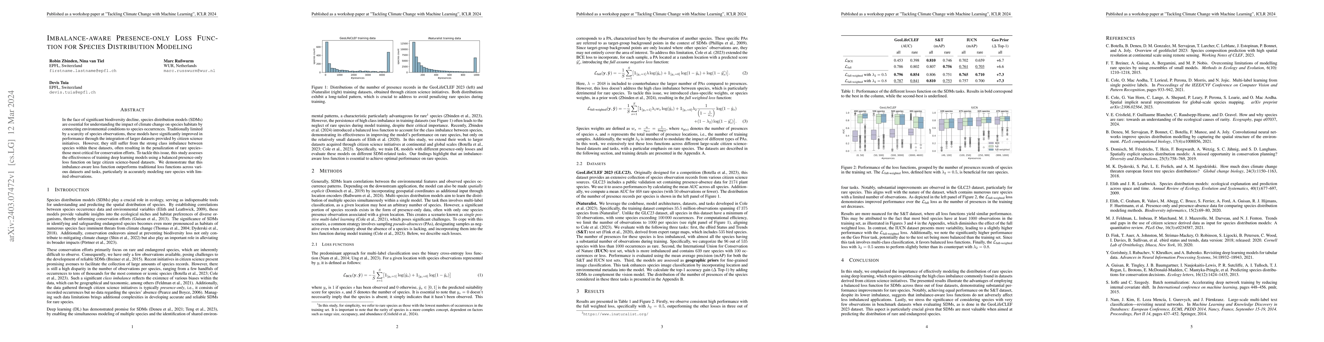 Thumbnail for Imbalance-aware Presence-only Loss Function for Species Distribution
  Modeling