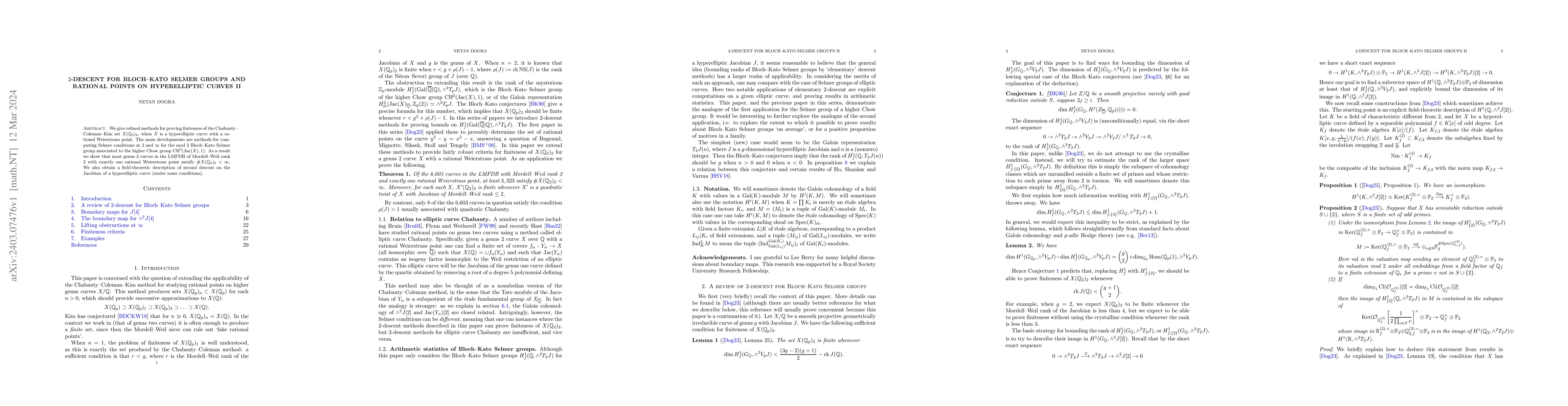 Thumbnail for 2-descent for Bloch--Kato Selmer groups and rational points on
  hyperelliptic curves II