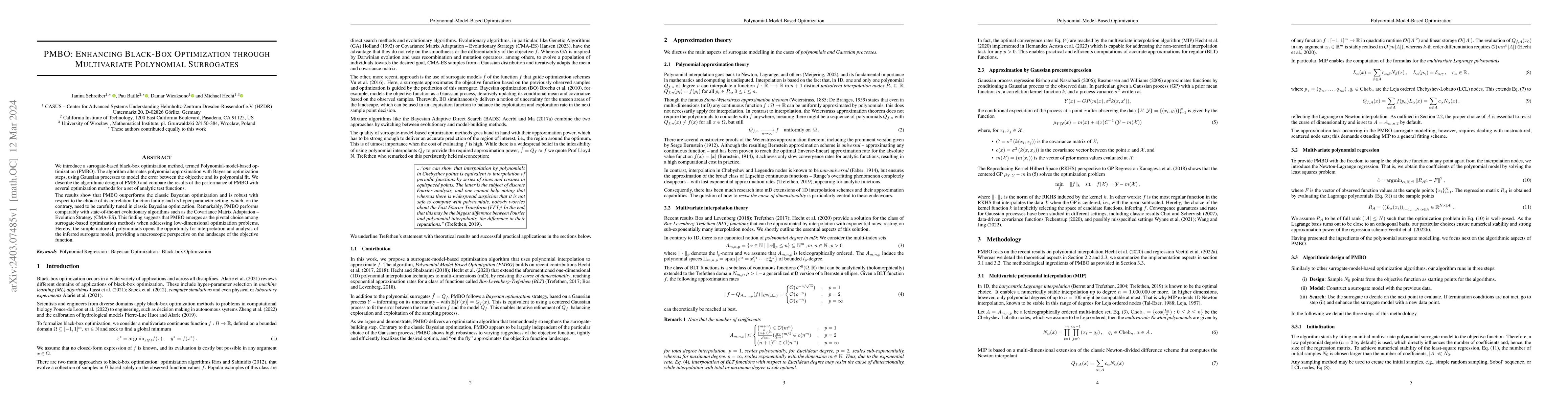 Thumbnail for PMBO: Enhancing Black-Box Optimization through Multivariate Polynomial
  Surrogates