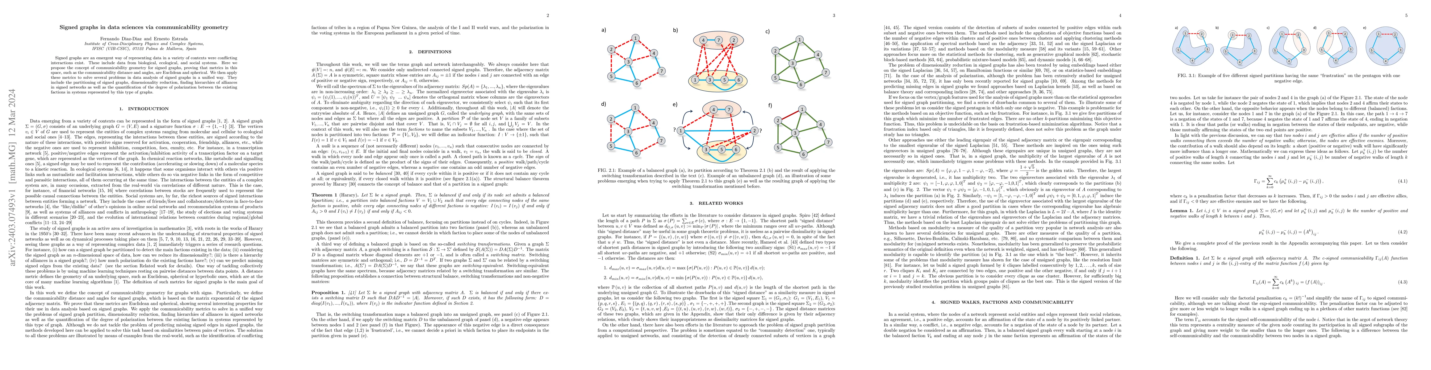 Thumbnail for Signed graphs in data sciences via communicability geometry