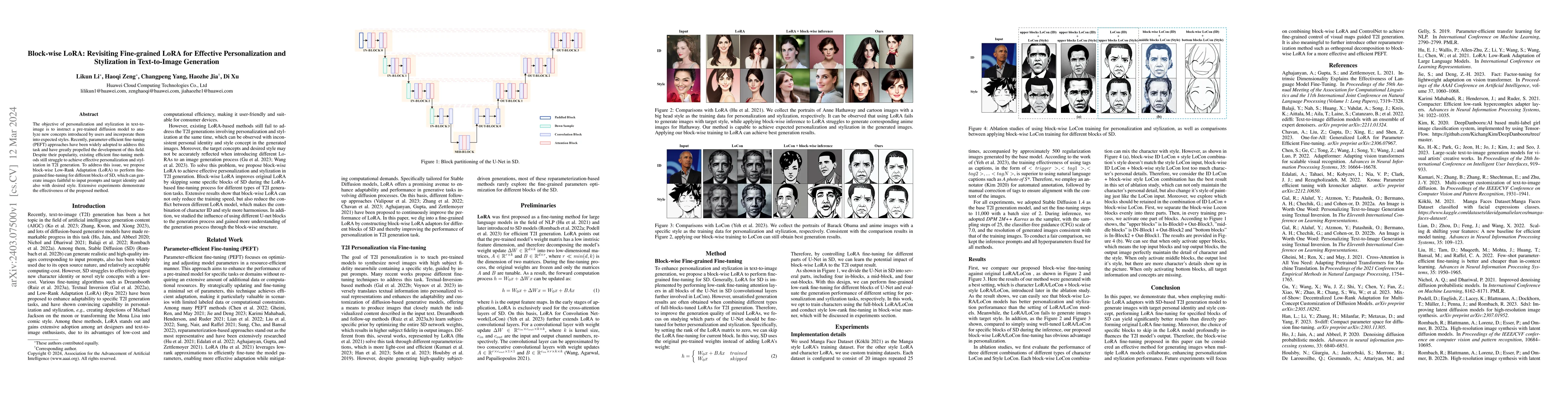 Thumbnail for Block-wise LoRA: Revisiting Fine-grained LoRA for Effective
  Personalization and Stylization in Text-to-Image Generation