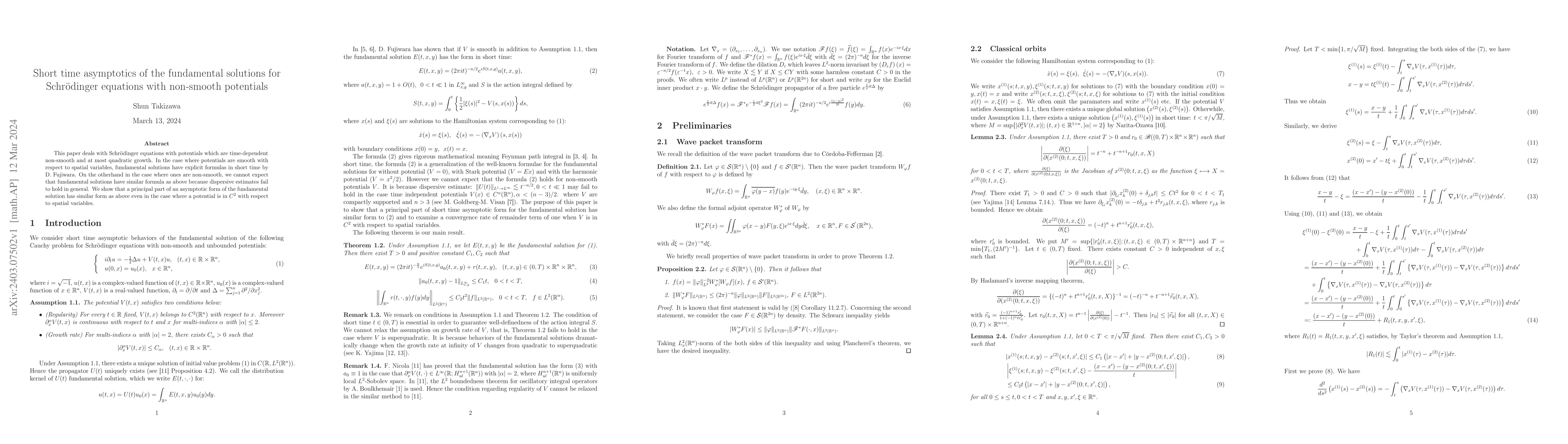 Thumbnail for Short time asymptotics of the fundamental solutions for Schr\"{o}dinger
  equations with non-smooth potentials