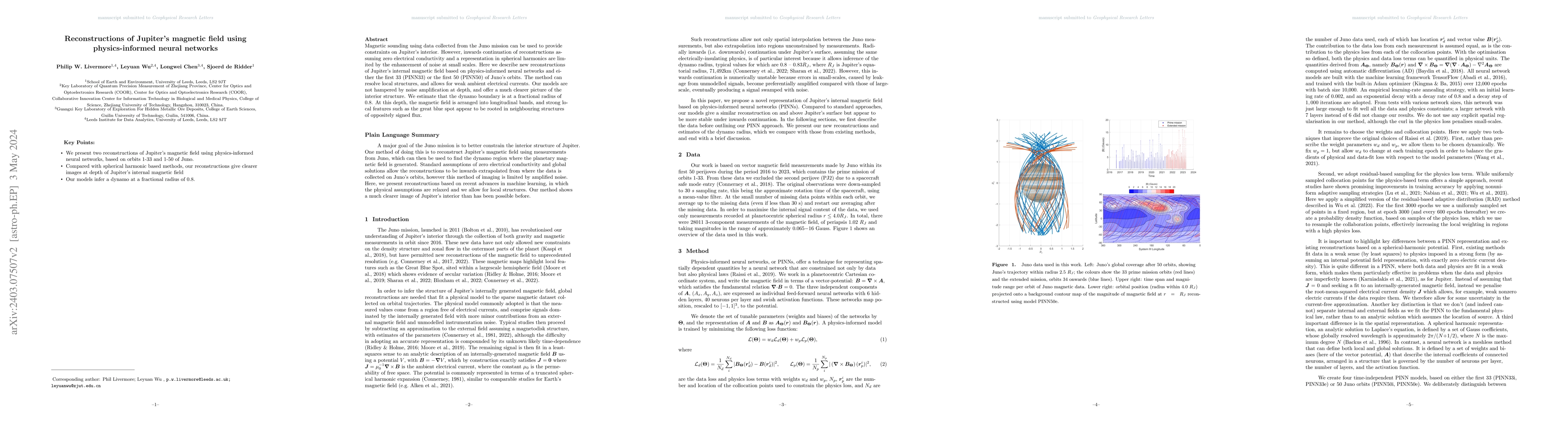 Thumbnail for Reconstructions of Jupiter's magnetic field using physics informed
  neural networks