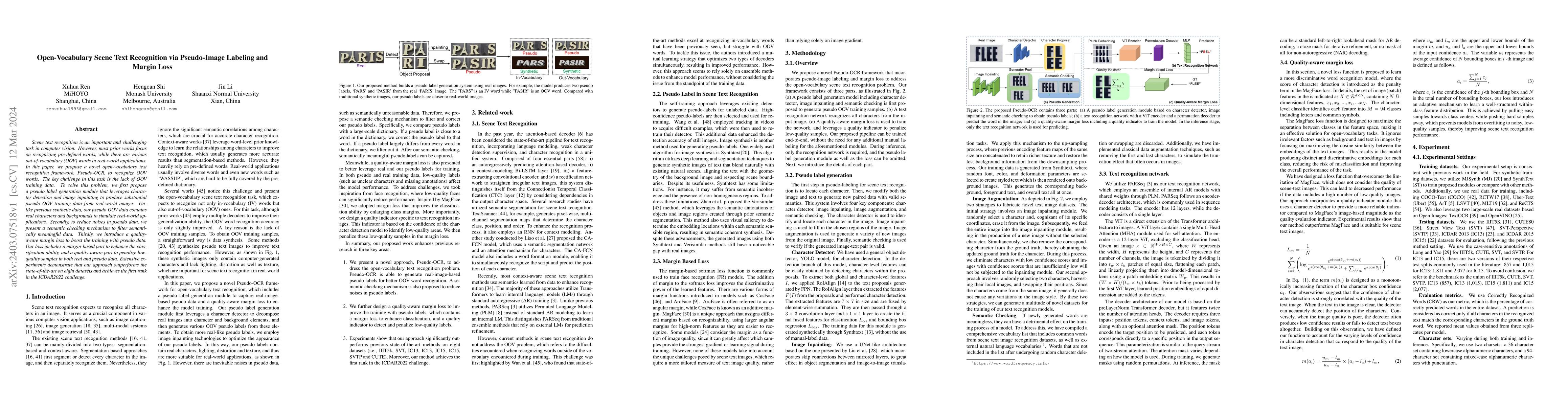 Thumbnail for Open-Vocabulary Scene Text Recognition via Pseudo-Image Labeling and
  Margin Loss