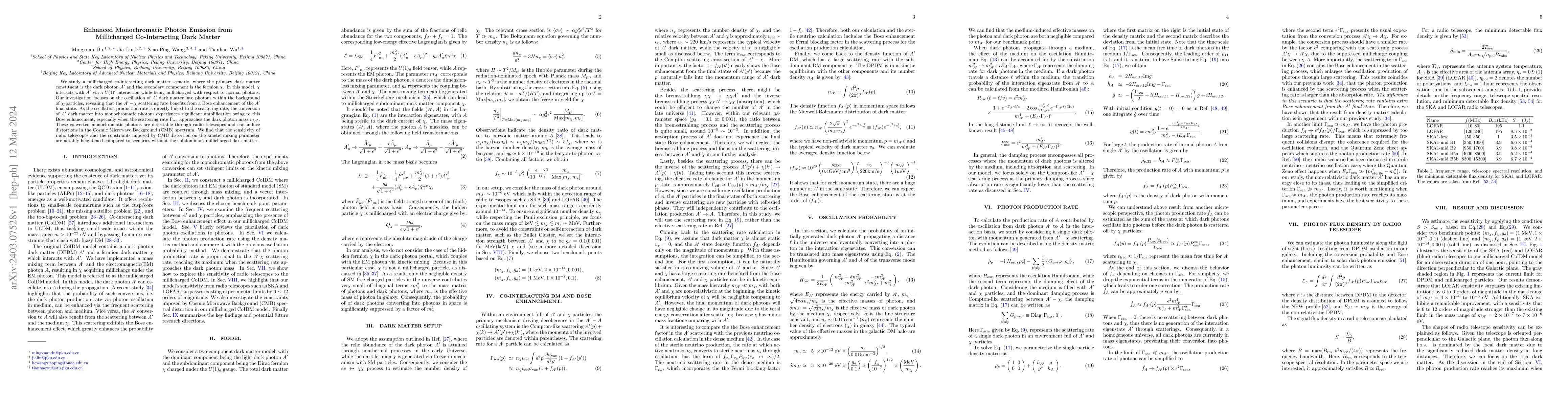 Thumbnail for Enhanced Monochromatic Photon Emission from Millicharged Co-Interacting
  Dark Matter