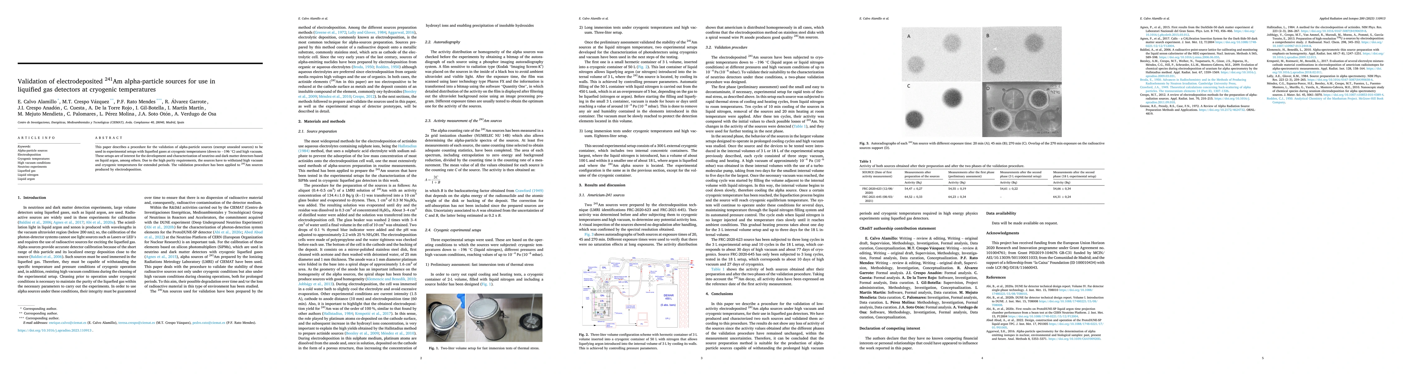Thumbnail for Validation of electrodeposited 241Am alpha-particle sources for use in
  liquified gas detectors at cryogenic temperatures